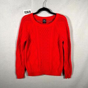 Gap Sweater Womens Small Red Cotton Cable Knit Ribbed Hem Long Sleeve Winter‎
